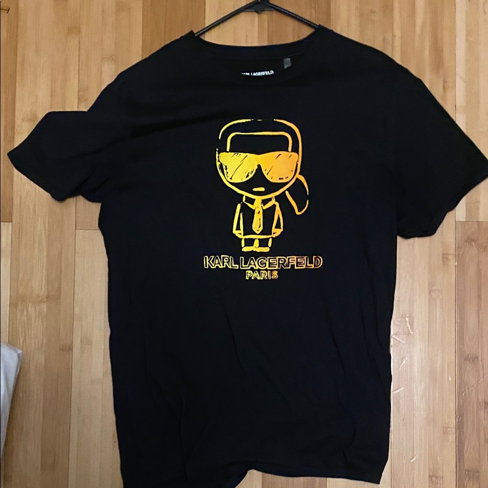 Karl Lagerfeld Black Tee with Yellow Cartoon Graphic